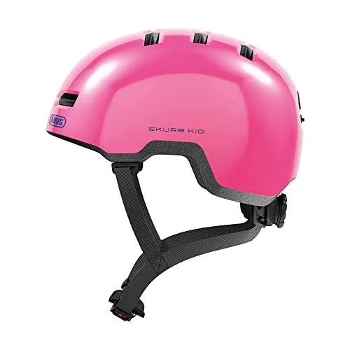 ABUS Kinderhelm Skurb Kid - Robuster Fahrradhelm im Skater-Look für Mädchen und Jungen - Pink Glänzend, Größe S - Fahrradhelm im Skater-Look mit Platz für einen Zopf, sicher und komfortabel dank stoßabsorbierendem Hartschaum und verstellbarem Sitz für optimalen Tragekomfort.