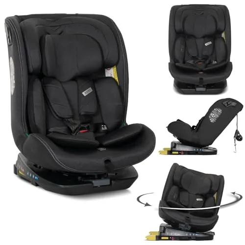 Lorelli Kindersitz drehbar 360 Grad i-Size 40-150cm mit Isofix, Mitwachsender Baby Autositz Rodeo, Gruppe 0+/1/2/3, 0-12 Jahre, 0-36 kg, Auto Babysitz ab Geburt, 5-Punkt-Gurt, Schwarz