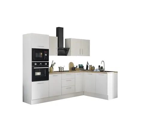 Turin LBM Eckküche 270 x 211 x 60 cm, modern in Weiß - MODERN - Die weiße Eckküche mit Artisan-Eiche Optik bietet viel Stauraum und ein harmonisches Design. Ideal für individuelle Küchenausstattung ohne Geräte. Einfache Montage für jeden!