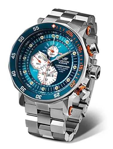 Vostok Europe Lunokhod 2 Herrenuhr mit Metallband 620A636-B - Limitierte Herrenuhr mit robustem Edelstahlgehäuse und automatischem Heliumventil. Japanisches Quarzuhrwerk mit ewigen Kalender und 24-Stunden-Chronograph. Ideal für anspruchsvolle Uhrenliebhaber.