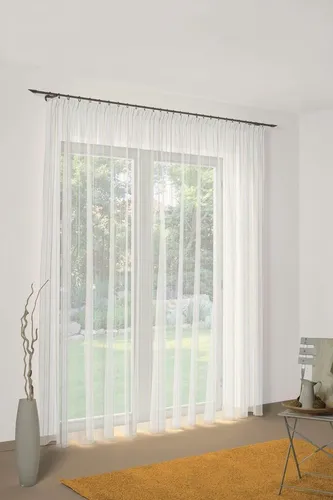 Fertigstore Gardine - Weiß-Orange, Faltenband 300x120 cm - Gardinen & Vorhänge, ideal für einen modernen Look mit fröhlichem Farbkontrast und einfacher Montage dank Faltenband.