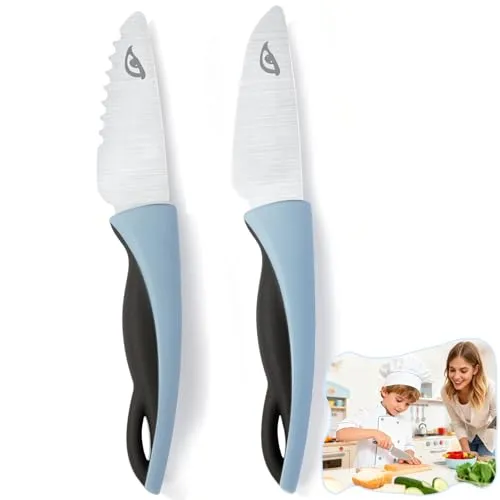 DealKits 2-teiliges Kindermesser Set zum Schneiden von Obst & Gemüse, Blau | Hochwertiger rostfreier Stahl – langlebig, korrosionsbeständig und hygienisch. Ideal als Geschenk für kleine Köche ab 3 Jahre