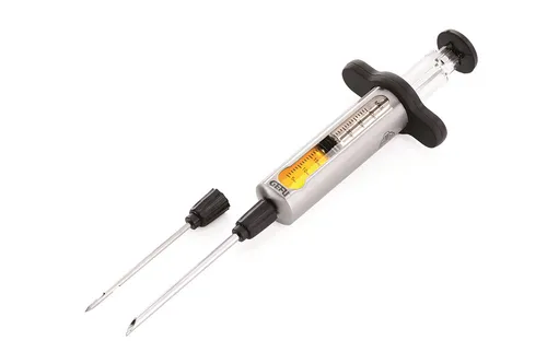 GEFU Marinierspritze BBQ - Marinierspritze für saftiges Fleisch, ideal zum Marinieren von innen für Grill und Backofen. Inklusive zwei Nadeln für verschiedene Fleischgrößen.