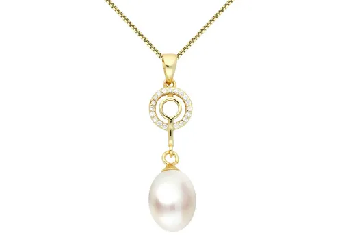 LÖB Kette mit Anhänger 925 Silber Kette Ring Anhänger Zirkonia Zuchtperle 750 Gold vergoldet (Geschenke für Frauen Beste Freundin Mutter Mama Damen zum Geburtstag Weihnachten Weihnachtsgeschenke), Halskette Echte Perlen Perlenanhänger Tropfen Tropfenanhänger Oval