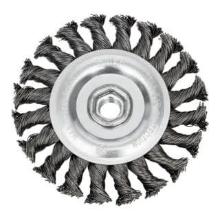 STIER Rundbürste 115 mm für Winkelschleifer, M14, Bohrung 22,2 mm, gezopft, Stahl, Drahtbürste, Winkelschleifer Bürste, Schleifbürste, Topfbürste Winkelschleifer