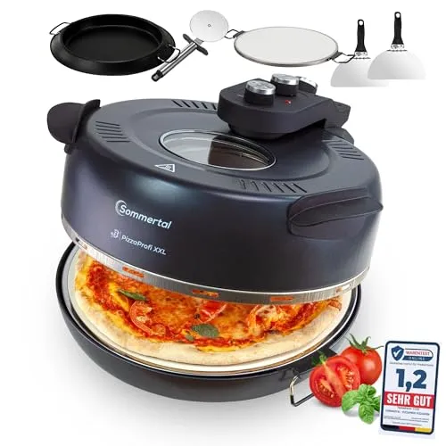 Sommertal PizzaProfi XXL Pizzaofen – 39cm Steinplatte für perfekte Pizza - Pizzaofen mit max. 380°C für knusprige Pizzas in nur 3 Minuten. 5-teiliges Set inklusive Pizzastein und Zubehör für vielseitigen Einsatz.