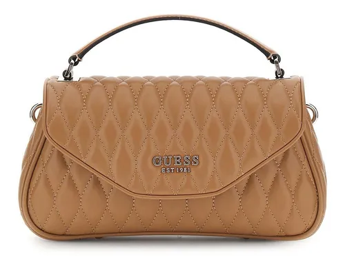 Guess Umhängetasche Top Handle Flap Bag beige/braun - Stilvolle Umhängetasche aus 100% Polyurethan, mit verstellbarem Schulterriemen und magnetischem Überschlagverschluss. Ideal für den täglichen Gebrauch und vielseitig kombinierbar.