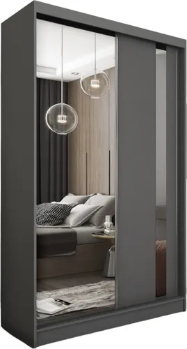 cm Kleiderschrank Gabo mit Spiegel inklusive 2 Schiebetüren Schwebetürenschrank (Farbe: graphit) 120