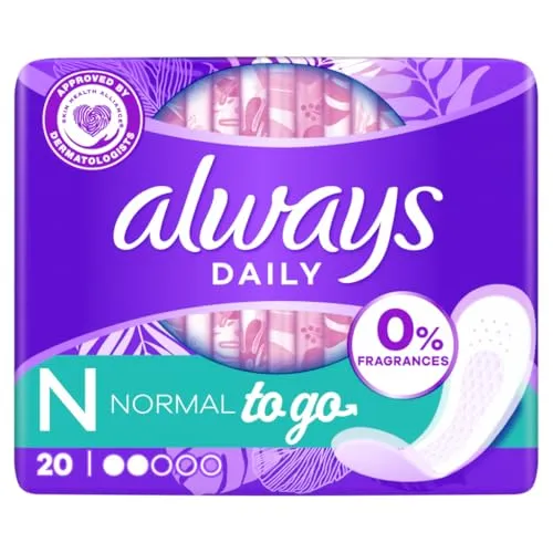 Always Daily Fresh Slips Slips Normal 20 Einheiten, 0% Parfüm und Farbstoff, um nichts als Frische und Schutz zu riechen