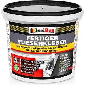 IsolBau Montagekleber Fliesenkleber, für innen und außen, 1,5kg, Dispersionskleber, wasserfest und flexibel, weiß
