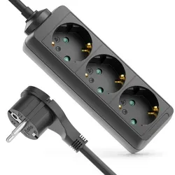 deleyCON deleyCON 3 Fach Steckdosenleiste mit Flachstecker Stromleiste 3,0m Steckdosenleiste