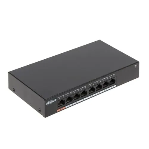 Dahua DH-PFS3008-8GT-96 Unmanaged 8-Port Gigabit Switch - Sonstiges Serverzubehör mit 8-Port Gigabit PoE-Switch, 90W Gesamtleistung für stabile Stromversorgung, ideal für Sicherheitslösungen und Unternehmensnetzwerke.