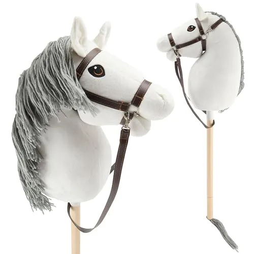Bieco Hobby Horse Steckenpferd Schimmel M - Abnehmbarer Stock & Schweif - Echtes Hobby Horsing für Kinder ab 3 Jahren! Ideal für Springreiten und Dressur. Hochwertige Materialien, handgefertigte Details und abnehmbarer Stock für platzsparendes Verstauen.