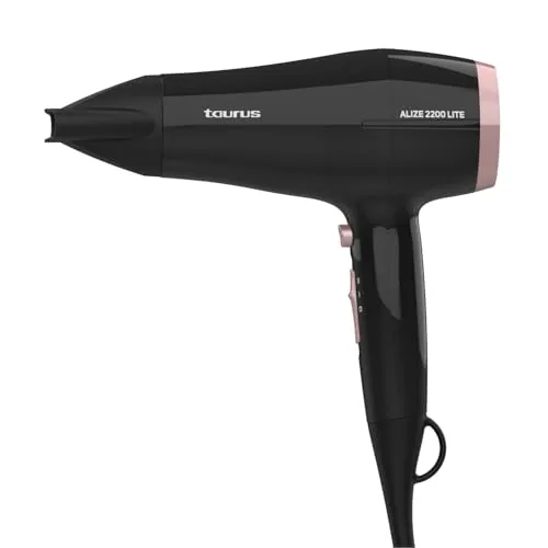 Taurus – Haartrockner Alize 2200 Lite, 2200W, 2 Temperatur- und Geschwindigkeitsstufen, Kaltlufttaste, kompakt, ultraleicht, tragbar, inkl. Stylingdüse, Schwarz