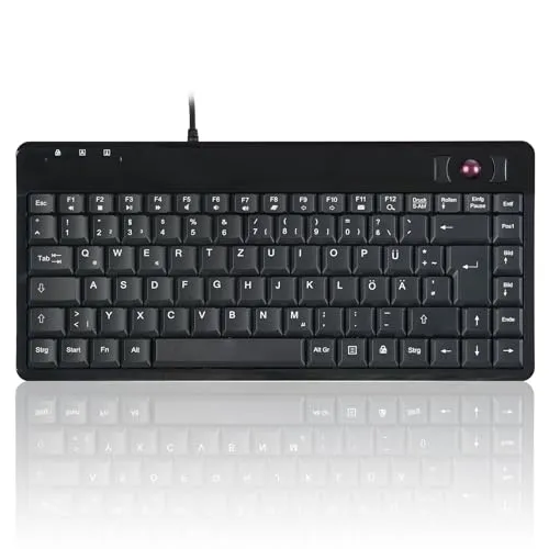 Produktbild Perixx PERIBOARD-505H PLUS DE, Mini USB-Tastatur mit Trackball und Hub, schwarz