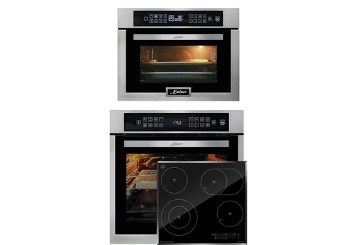 Kaiser Küchengeräte Backofen-Set Herd Set Autark Elektrobackofen,Edelstahl,86 L 15 Fkt., LED-Display mit High Light Glaskeramik Kochfeld 60cm Schwarz glas Facettenschliff-Kanten+Mikrowellen-Backofen, 45 cm Hoch,TouchControl, Heißluft EH 6306 N R+KCT 6115 F+EM 6307 R, mit 1-fach-Teleskopauszug