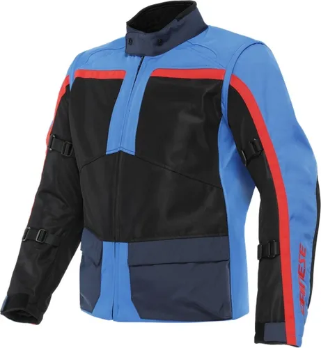 Dainese Outlaw Tex Motorradjacke 58, schwarz-rot-blau - Motorradjacke mit leichtem, schützendem Design, kompatibel mit Dainese MX und Pro-Armor Protektoren für optimalen Brustschutz und verbesserte Sicherheit.