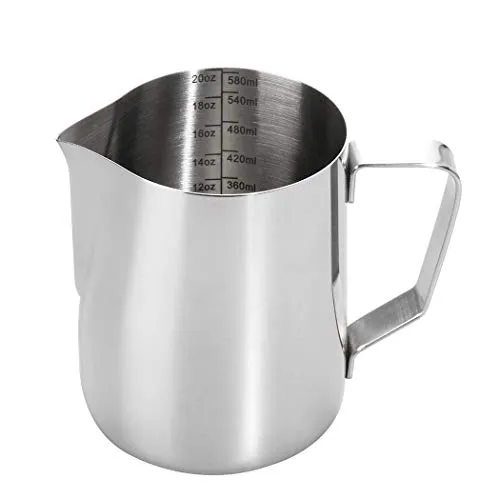 Dianoo Milchaufschäumkrug aus Edelstahl, Milchkännchen für Latte Art, Aufschäumbecher für Espresso, Cappuccino, Kaffee, mit Thermometer, 600 ml