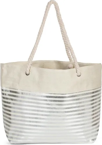 styleBREAKER Damen XXL Strandtasche mit Metallic Glitzer Streifen - Damen-Shopper mit großzügigem Stauraum (58 x 38 x 20 cm) - ideal für Strand, Freizeit und Shopping. Praktischer Reißverschluss und schimmernder Glitzerlook machen sie zum modischen Highlight.