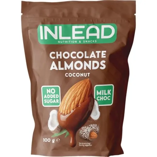 INLEAD - Chocolate Almonds | Mandeln mit feiner Schokolade & knusprigem Crunch | Ohne Zuckerzusatz & ohne Palmöl | Smarter Snack für Unterwegs (Milk Choc Coconut - Milch Schoko Kokos)