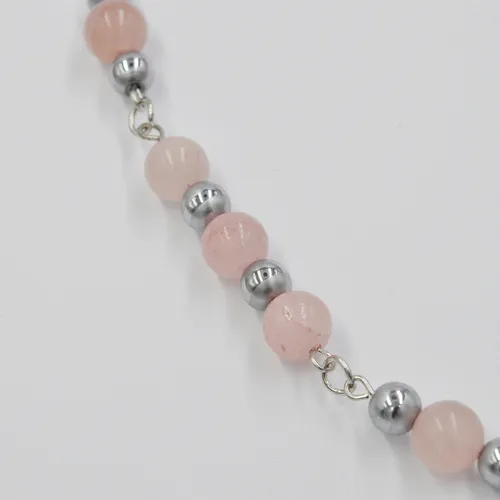 Steuer Brillenkette mit Rosenquarz- und Hämatitperlen