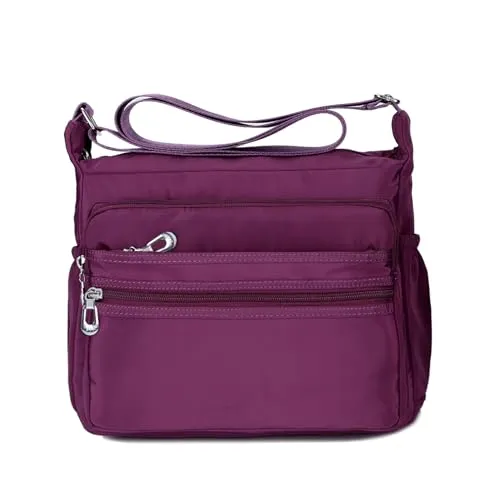 NOTAG Damen Umhängetasche, Wasserdicht Nylon Schultertasche Multi-Tasche Messenger Bag 2 Size (Lila, S)