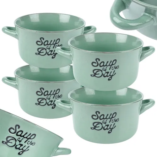 Suppenschüssel Bouillontasse Schale Keramik für Müsli 4 Stück Set Grün 4x650 ml
