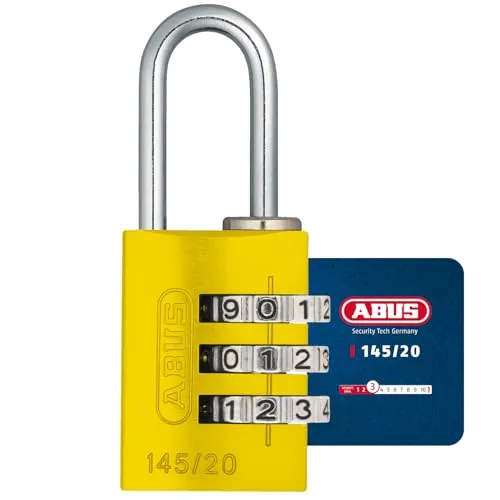 ABUS Zahlenschloss 145/20 Gelb - Kofferschloss, Spindschloss u. v. m. - Aluminium-Vorhängeschloss - individuell einstellbarer Zahlencode - ABUS-Sicherheitslevel 3
