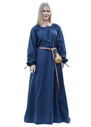 Battle-Merchant Mittelalter Kleid Ana Damen - Wikinger Kostüm in Blau, XL - Kostüm-Outfits für Erwachsene: Hochwertiges, bodenlanges Baumwollkleid für LARP, Fasching und Karneval, bietet Komfort und Langlebigkeit in fünf Farben.
