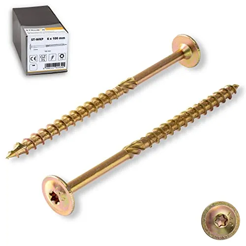 STRÜBER Tellerkopfschrauben mit Torx-Antrieb (8,0 x 360 mm / 50 Stück) Holzschrauben für Dachkonstruktionen - Konstruktionsschrauben Gelb verzinkt - Sparrenschrauben TX-Buchse - BIT TX-40 inklusive!