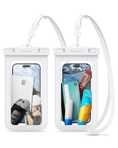 Spigen wasserdichte Handyhülle [Aqua Shield] [2 Stick] IPX8 wasserfeste Handytasche Unterwasser Hülle kompatibel mit iPhone 16/15/14/13 Serien, Galaxy S25/S24/S23 und Allen Smartphones - White