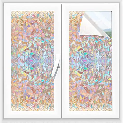 Alyvisun Selbsthaftend Regenbogen Fensterfolie 44.5x220cm, Bunte Blickdicht Sichtschutzfolie Fenster, Dekorfolie Glasfolie UV Sonnenschutz Klebefolie Fenster für Büro und Zuhause (44.5×220cm)