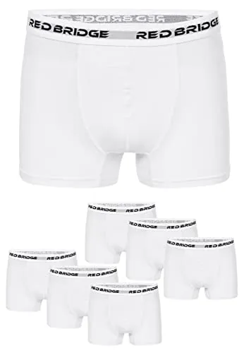 Redbridge Herren Boxershorts Set – 6er Pack enganliegende Unterhosen aus Baumwolle – Elastischer Bund mit Logo – Bequeme Unterwäsche im klassischen Schnitt Weiß XXL