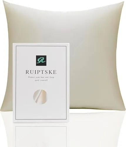 Kissenbezug aus Naturseide, hypoallergen, 22 Momme, 100% Seide, 600 Fäden, mit verdecktem Reißverschluss (Beige, 80x80cm)