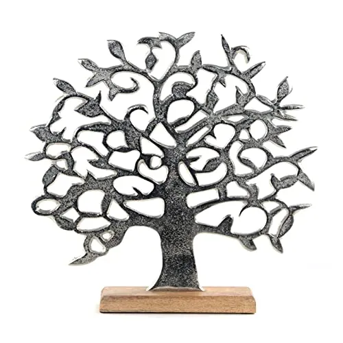 DESIGN DELIGHTS Skulptur LEBENSBAUM Albero - Metallbaum auf Sockel - Sammlerfigur aus Metall und Mangoholz, symbolisiert den Baum des Lebens und eignet sich perfekt als dekoratives Geschenk für besondere Anlässe.