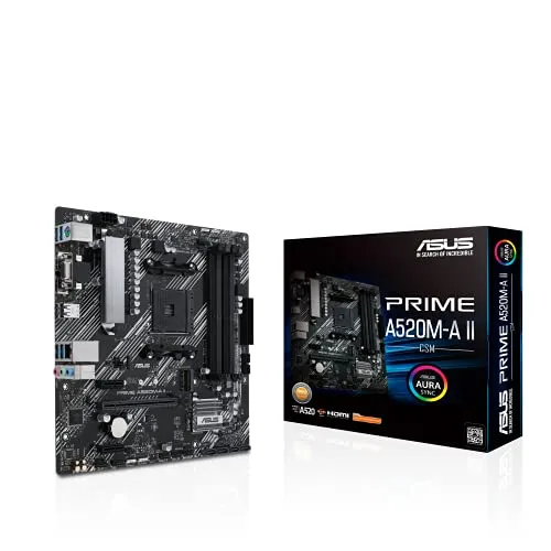 ASUS Prime A520M-A II/CSM AMD AM4 (3. Generation Ryzen) microATX Commercial Motherboard (ECC-Speicher, M.2-Unterstützung, 1 GB Ethernet, DP/HDMI 2.1/D-Sub, 4K @ 60 Hz, USB 3.2 Gen1Type-A, ARGBheader