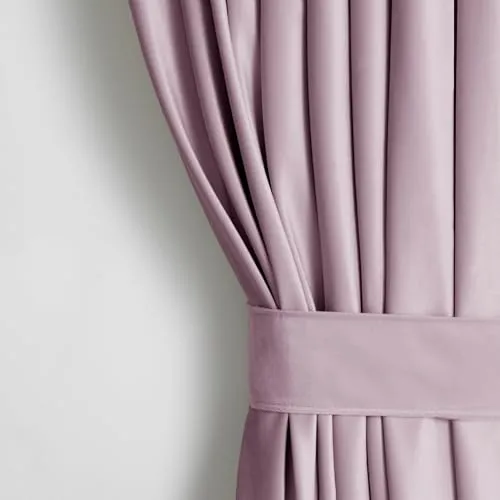 AmeliaHome Set Vorhang H 245 x B 140 cm mit Raffhalter 54 x 10 cm Velvet Optik Puderrosa 1 St. Kräuselband Wellenband Samt Halbverdunkelungsvorhang Fensterdekoration Dekoschal Dekorvorhang