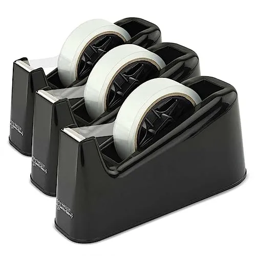 Rapesco 1740 Business Pack: 3 Klebebandabroller 500 und 3 Transparente Klebebandrollen, Schwarz