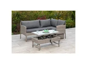 Merxx Viletta Balkon Set - Gartenmöbel Set mit ausziehbarer Eckbank und höhenverstellbarem Tisch. Ideal für kleine Balkone, inklusive praktischer Staubox für zusätzlichen Komfort.