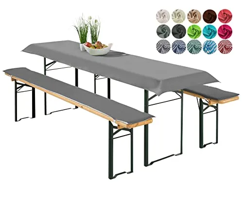 heimtexland ® Bierzeltgarnitur Auflagen Set 3-teilig - Bankauflagen Set für Bierzeltgarnitur, anthrazit, ideal für Tischmaß 50x220 cm. Strapazierfähig, pflegeleicht und bequem mit PU-Schaum Füllung für optimalen Sitzkomfort.