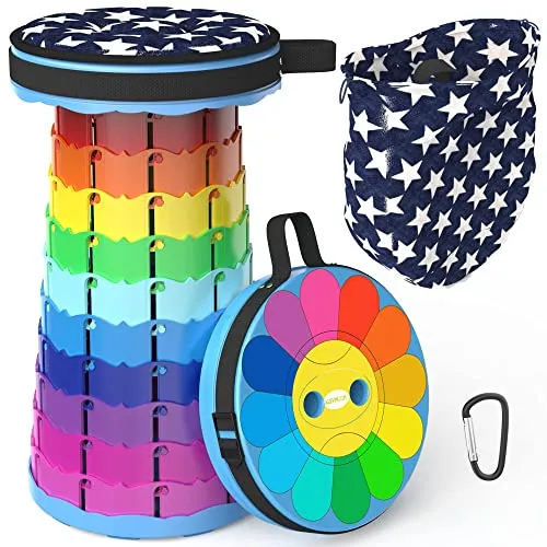 LOCYOP Faltbarer Hocker,Tragbarer Klapphocker mit Kissen, Campinghocker für Erwachsene, Teleskop-Hocker, zusammenklappbar, für Angeln, BBQ innen,Traglast 200 kg mit Tragetasche