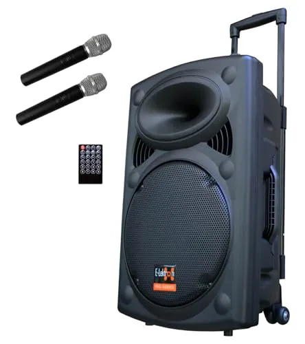 E-Lektron EL30-M Mobile PA Sound Anlage 700W - PA Komplettset mit 700W Leistung, inklusive 2 Funkmikrofone und Bluetooth-Funktion. Ideal für Präsentationen und Veranstaltungen bis 200 Personen, leicht transportierbar dank Rollen.