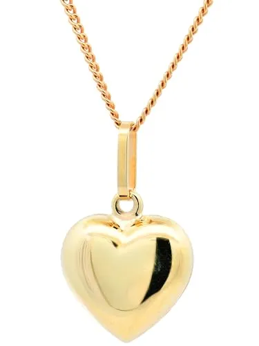 Anhänger Herz 585-14 Karat Gold mit vergoldeter Silberkette, Kettenlänge:45 cm Damenkette