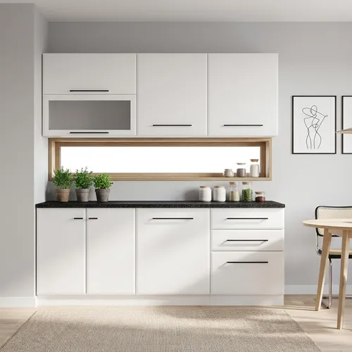 Homestyle4u Küche Küchenblock 200 cm Weiß Küchenzeile ohne Geräte Einbauküche Singleküche