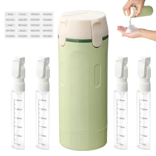 in 1 Refillable Travel Dispenser Bottles, Reiseflaschen zum Befüllen Reisespender mit Skala und Etikett, Wiederverwendbare Reise Gadgets Dispenser Flaschen für Shampoo Lotion Duschgel Spülung(Grün) 4