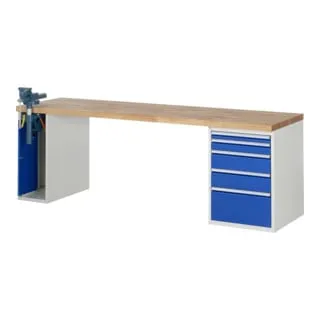 Rau Werkbank Modell 7511 mit 5 Schubladen und Schrank - Robuste Werkbank in Blau, ideal für die Werkstatt. Bietet viel Stauraum und Ordnung durch 5 praktische Schubladen.