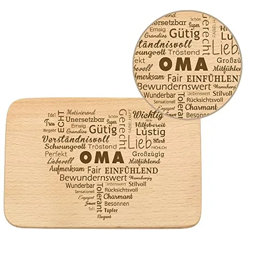 Spruchreif | Frühstücksbrettchen mit Gravur Wortherz „Oma“ | Perfekte Geschenkidee für Großeltern & Oma zum Muttertag oder besonderen Anlässen