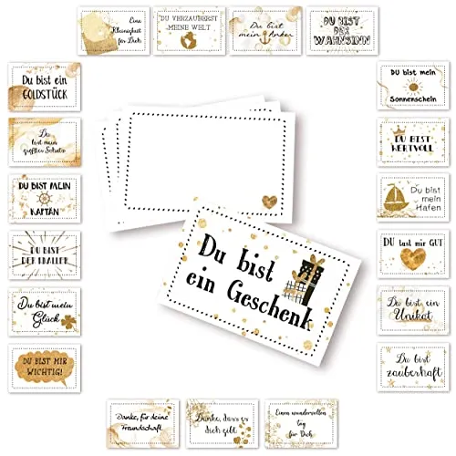 Sprüchekarten-Set, 20 Stück: Kleine Karten Sprüche Geschenk Set Liebe Motivationskarten, Glückskarten mit Sprüchen für jeden Tag, Affirmationskarten, Geschenk-Kärtchen Mann & Frau, 8,5 x 5,5 cm