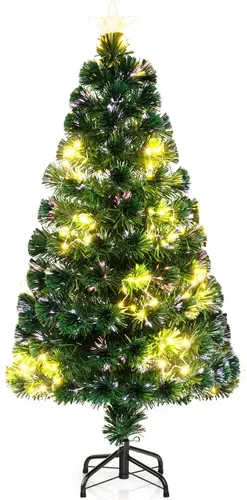 COSTWAY 120cm Künstlicher Weihnachtsbaum mit LED-Beleuchtung - Beleuchteter Weihnachtsbaum mit 130 Zweigspitzen und 18 warmweißen LEDs. Ideal für eine festliche Atmosphäre in jedem Raum, sicher und pflegeleicht.