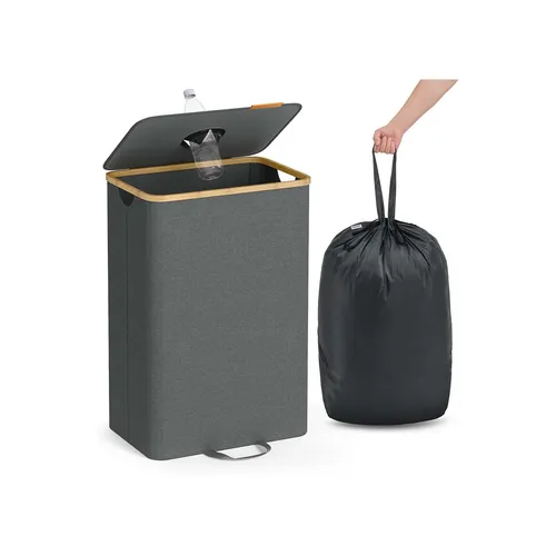 SONGMICS Pfandflaschen-Sammelbehälter 95 L schiefergrau-naturbeige RRB509G01